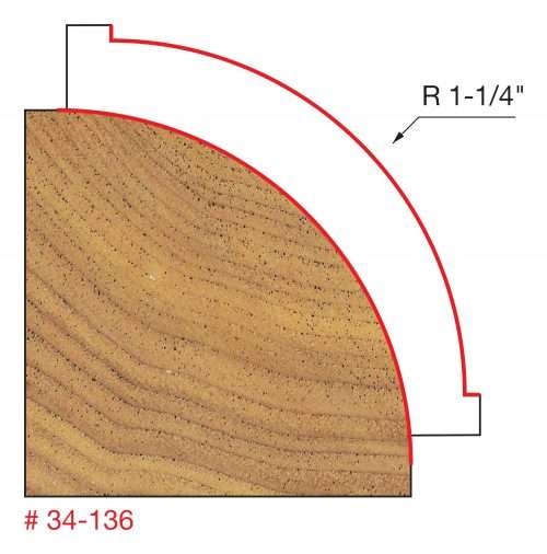 1-1/4″ Radius Rounding Over Bit, 2″ (Dia.) x 1″ (h), 1/2″ Shank  34-136