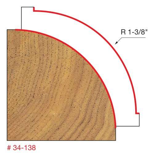 1-3/8″ Radius Rounding Over Bit, 2″ (Dia.) x 1″ (h), 1/2″ Shank  34-138
