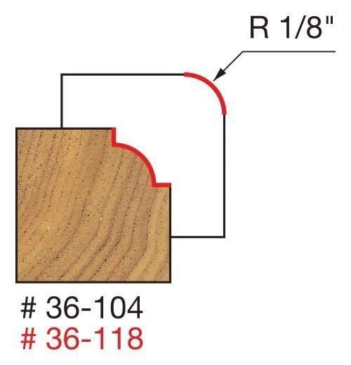 1/8″ Radius Beading Bit 3/4″ (Dia.) x 1/2″ (h), 1/2″ Shank 36-118