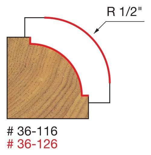 1/2″ Radius Beading Bit 1-3/4″ (Dia.) x 3/4″ (h), 1/2″ Shank 36-126